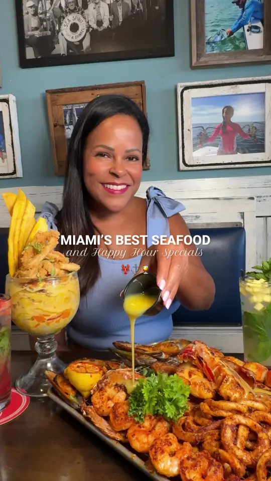  in Florida showing restaurant visit, seafood, cevichón, paella, all day specials, beer draft, video by fashion.eat.travel on TikTok