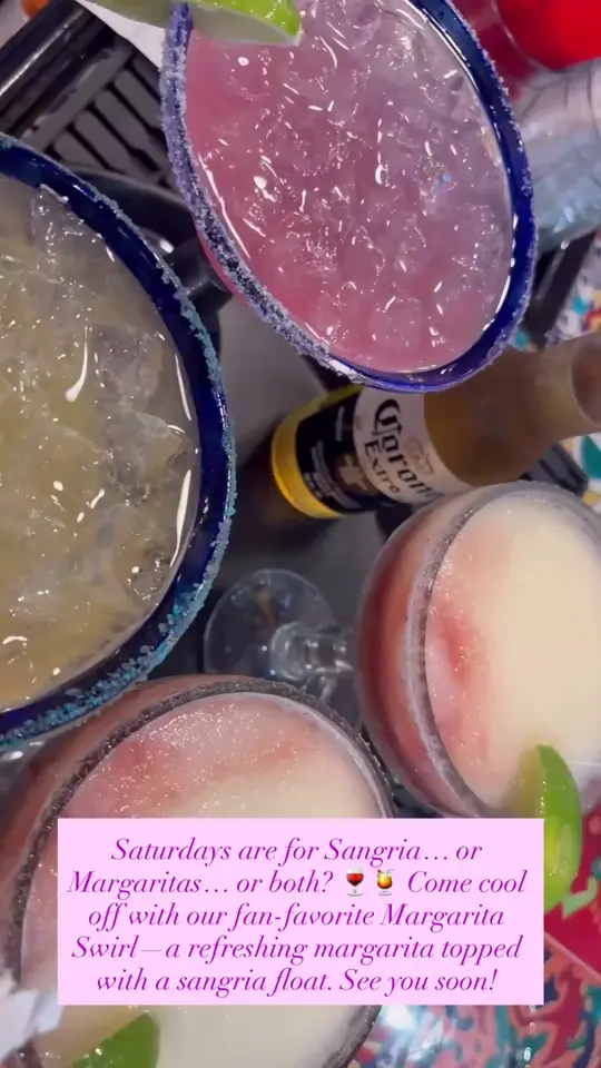 Don Patron Mexican Grill Fernandina Beach in Florida showing drink, sangria, food, enchilada supremas, video by Alison Reyes on Facebook