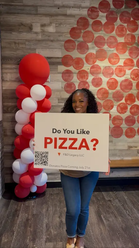 Donatos Pizza in Atlanta showing pizza, visit, video by The Kay Davis on Facebook
