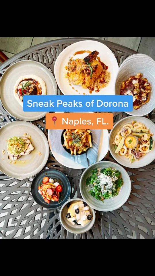Dorona in Naples showing restaurant week, menu items, charity event, sizzle dining, video by sizzledining on TikTok