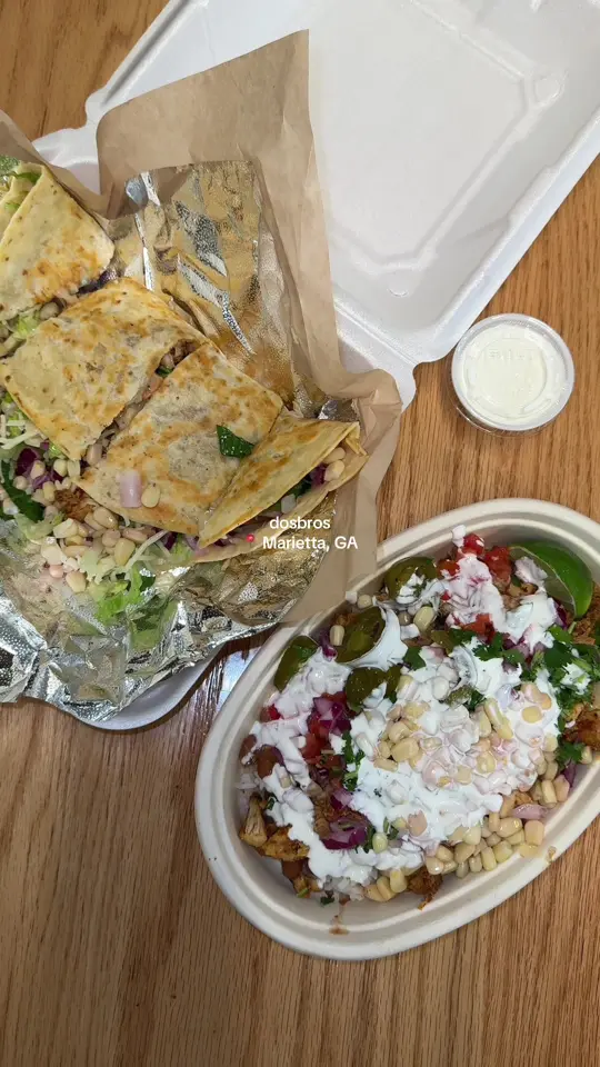 DosBros Fresh Mexican Grill in Marietta showing food, bowls, video by charmed.eats on TikTok