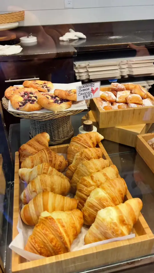 Douceur De France - Bakery & Brunch in Marietta showing bakery, french pastry, macaron, creme brulee, croissant, pain au chocolat, video by nicoleaxelrod on TikTok