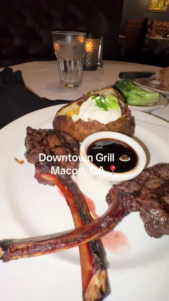 Downtown Grill in Macon showing review, visit, food, elk chops, video by chass______ on TikTok