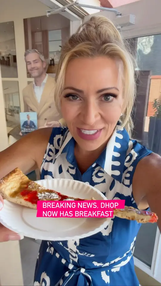 Downtown Pizza in Lake Worth showing breakfast pizza, strawberry french toast slice, video by Krista Fogelsong on Facebook