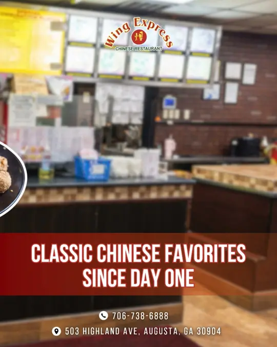 Dragon Express in Augusta showing restaurant visit, counter service, chinese cuisine, video by WING Express on Facebook