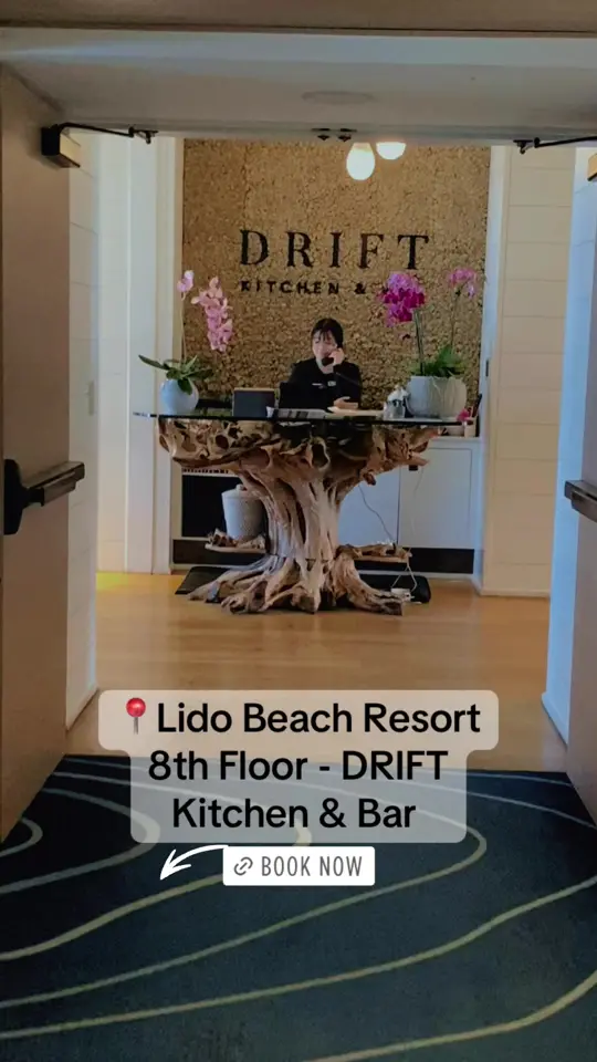 Drift Kitchen + Bar in Sarasota showing pizza, beach views, video by srq_creative_studios on TikTok