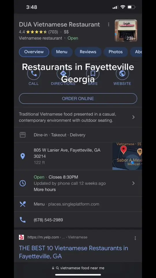 DUA Vietnamese Restaurant in Fayetteville showing food, vietnamese food, video by naijabae1 on TikTok