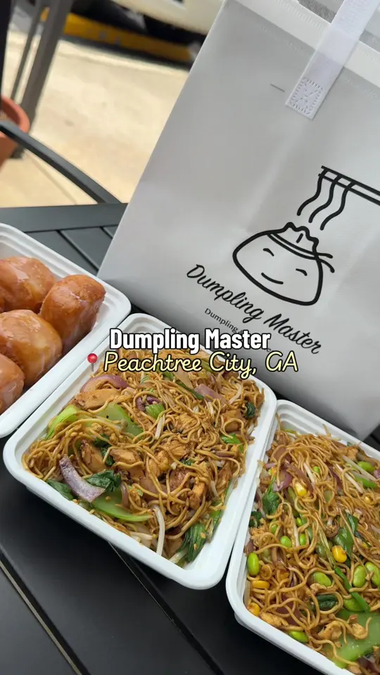Dumpling Master in Peachtree City showing fried buns, veggie shanghai fried noodles, chicken shanghai fried noodles, video by asiaafulton on TikTok
