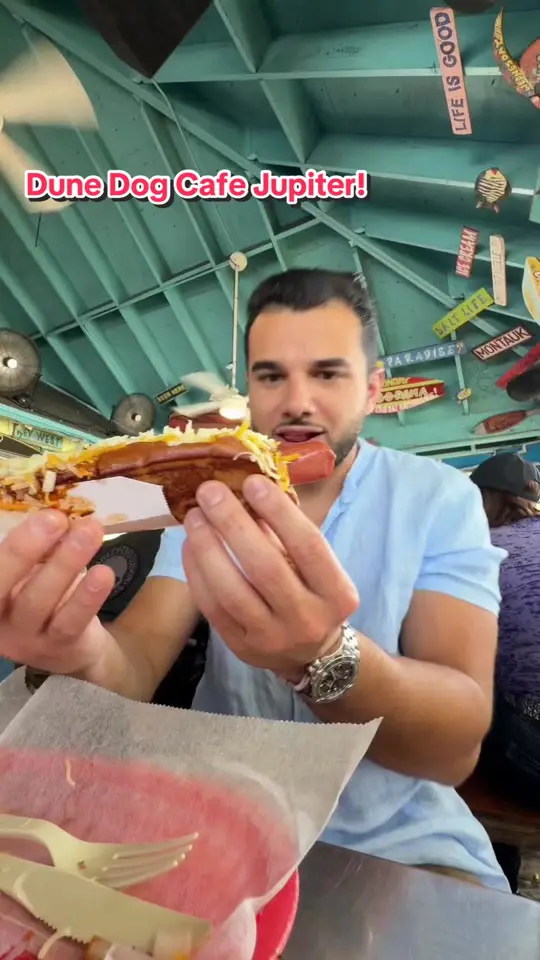 Dune Dog Cafe in Stuart showing review, leroy brown’s junkyard dog, video by onlybobbyg on TikTok