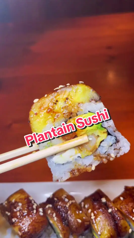 Ebisu Japanese Restaurant in Palm Beach Gardens showing sushi, shrimp tempura roll, avocado, crab, sweet plantain, video by palmbeachtourguide on TikTok