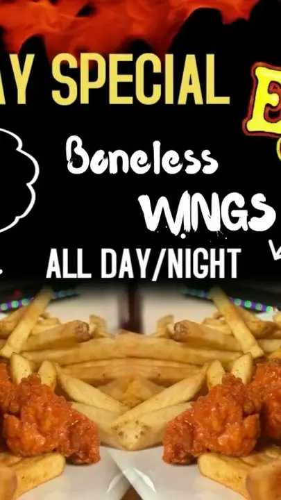 Eddies Bar & Grill Largo in Largo showing boneless wings, fries, monday special, video by Eddie's Bar & Grill Largo on Facebook