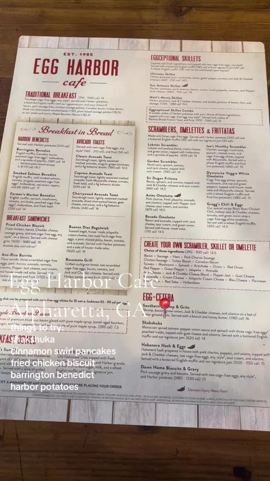 Egg Harbor Cafe in Alpharetta showing breakfast, brunch, video by marrrlayne on TikTok