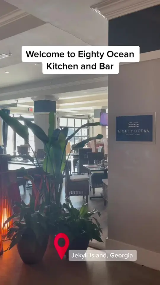 Eighty Ocean Kitchen and Bar in Jekyll Island showing review, visit, video by eightyoceankitchenbar on TikTok
