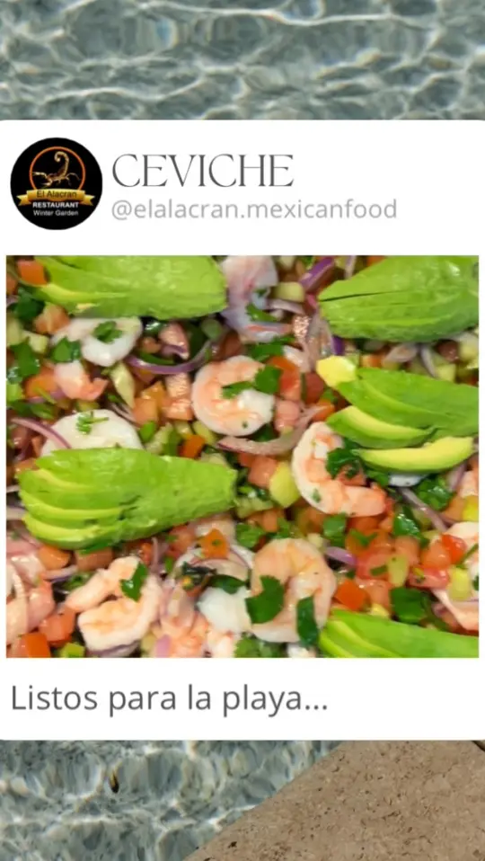 El Alacrán Mexican Food in Winter Garden showing food, ceviche shrimp, video by El Alacran Mexican Food on Facebook