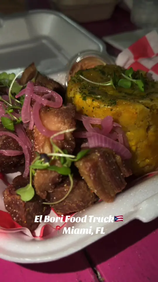 El Bori Food Truck in Miami showing review, mofongos, empanadas, sandwiches, loaded fries, video by bestofflorida on TikTok