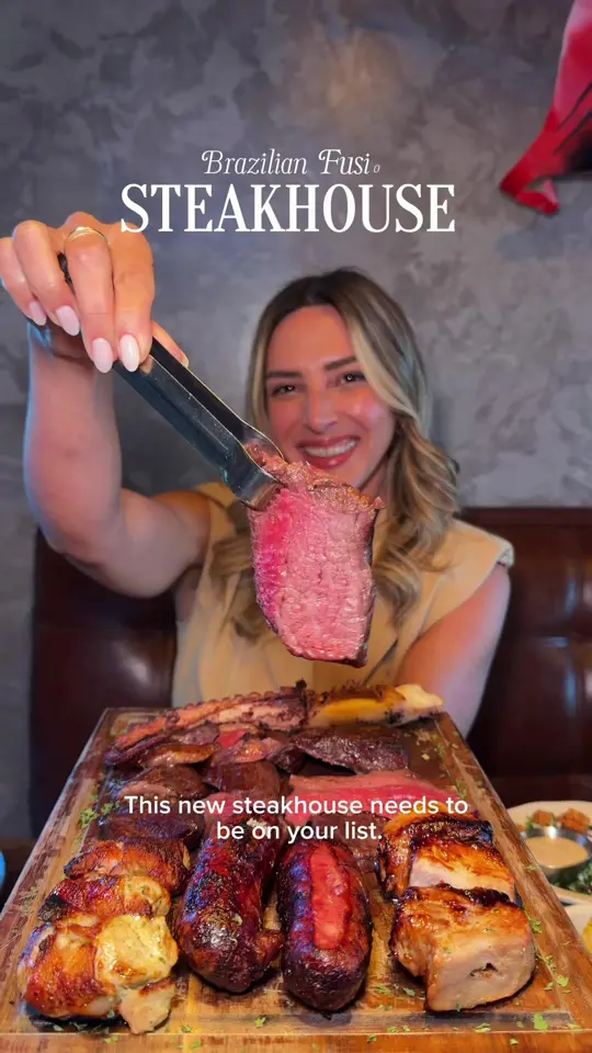 El Churrascaso Brazilian Grill in Miami showing steak, brazilian grill, appetizers, sides, atmosphere, family dining, video by miamiyums on TikTok