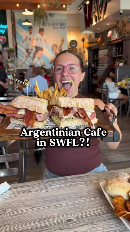 El Gaucho Deli Cafe in Estero showing food, empanadas, breakfast, sandwiches, pastries, natural juices, video by loveswfl on TikTok