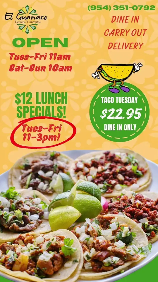  in Florida showing taco tuesday, all you can eat tacos, video by El Guanaco on Facebook