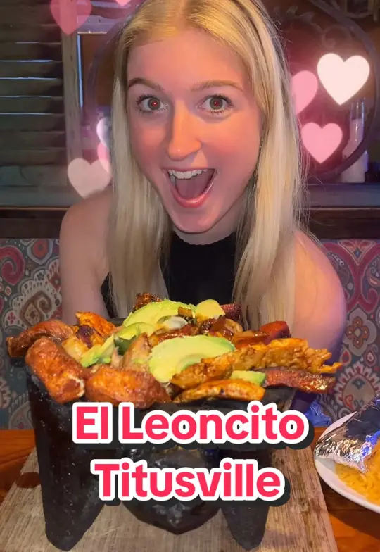 El Leoncito in Titusville showing review, visit, frozen strawberry margarita, molcajete, fried icecream, video by acaicaitlin on TikTok
