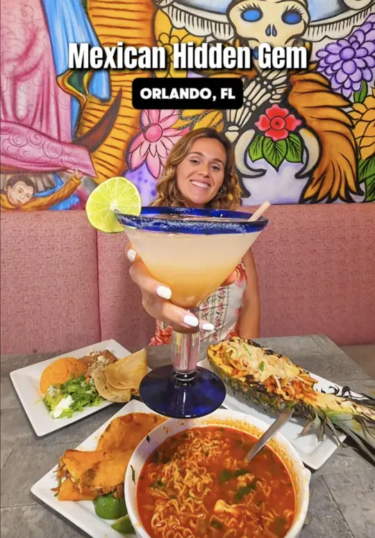 El Molcajete Mexican Restaurant - Vista Lakes in Orlando showing food, birria ramen, tacos, empanadas, guacamole, churros, margaritas, mexican mule, video by neverboredinorlando on TikTok