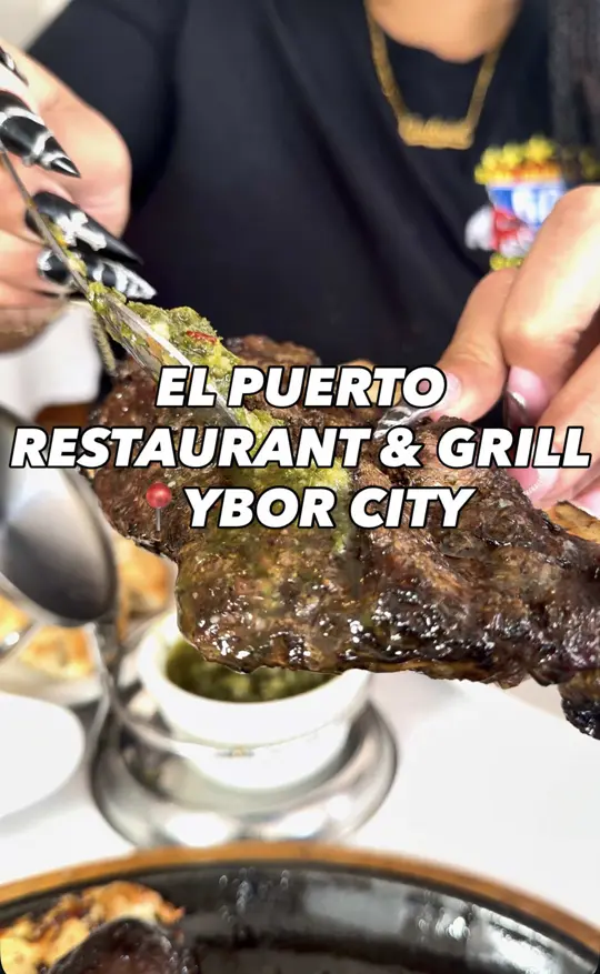 El Puerto Restaurant & Grill in Tampa showing food, parrillada argentina, grilled meats, skirt steak, short rib, chicken, pork chop, argentine sausage, morcilla, sweetbread, grilled onions, sides,, video by realbrandonsocial on TikTok