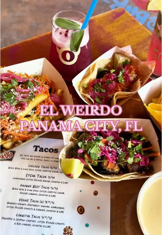 El Weirdo in Panama City showing review, visit, atmosphere, tacos, cocktails, video by paytononvacation on TikTok