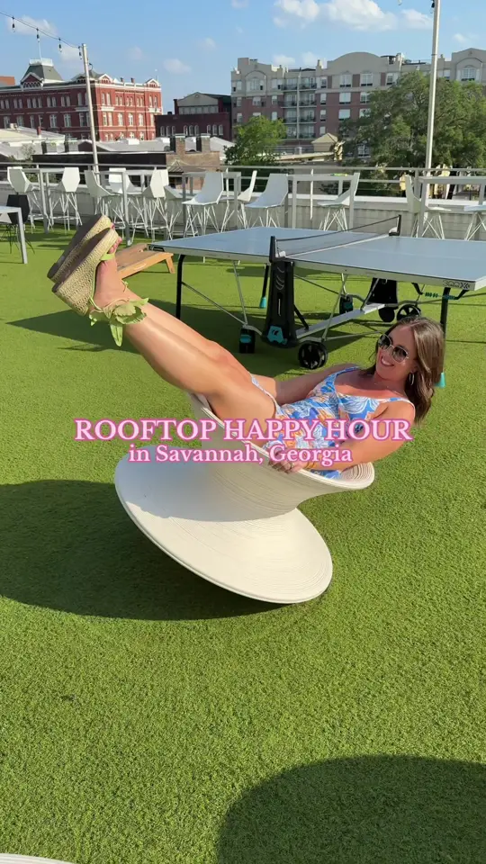 Electric Moon Skytop Lounge in Savannah showing cocktail, pop off / cocktail, strawberry margarita / cocktail, moon mule / food, hot honey chicken wings / food, funghi flatbread / food, loaded fries, video by thelongweekender on TikTok