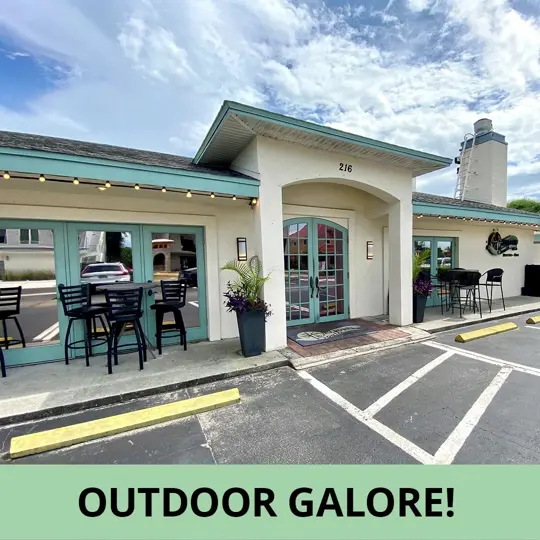 Eleven South in Jacksonville Beach showing outdoor dining, patio, take out, curbside pickup, video by Eleven South Bistro on Facebook