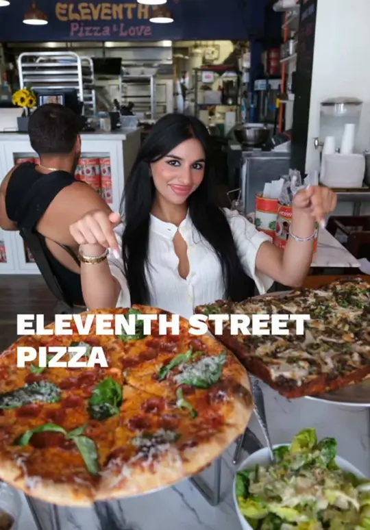 Eleventh Street Pizza - Downtown Miami in Miami showing pizza, wild shroom classic sicilian pizza, pepperoni & hot honey pizza, philly cheesesteak, caesar salad, video by zackaryeats on TikTok