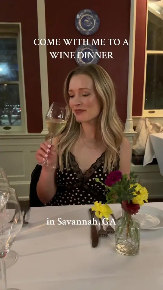 Elizabeth's on 37th in Savannah showing wine dinner, champagne, low country recipes, historic victorian mansion, female executive chef, video by lexiswinelist on TikTok