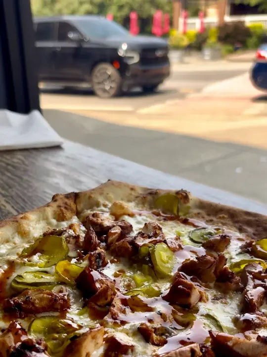 Ellijay Wood Fired Pizza in Ellijay showing pizza, pancetta-wrapped calabrian wings, lobster crab and artichoke fondue, margherita autentico, col. poole's bbq pulled pork pizza, video by pickellijay on TikTok