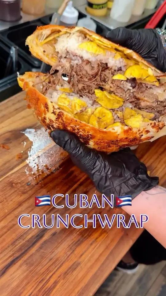  in Florida showing food, cuban crunchwrap, video by Exit 1 Homestead on Facebook