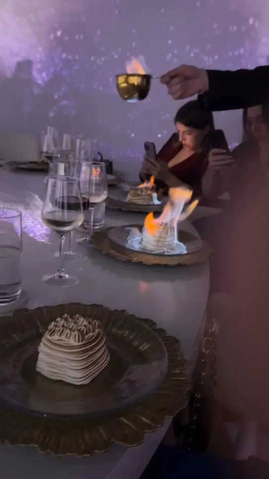Elysium Immersive Dining in Lighthouse Point showing immersive dining experience, dessert course, video by Visit Lauderdale by the Sea on Facebook