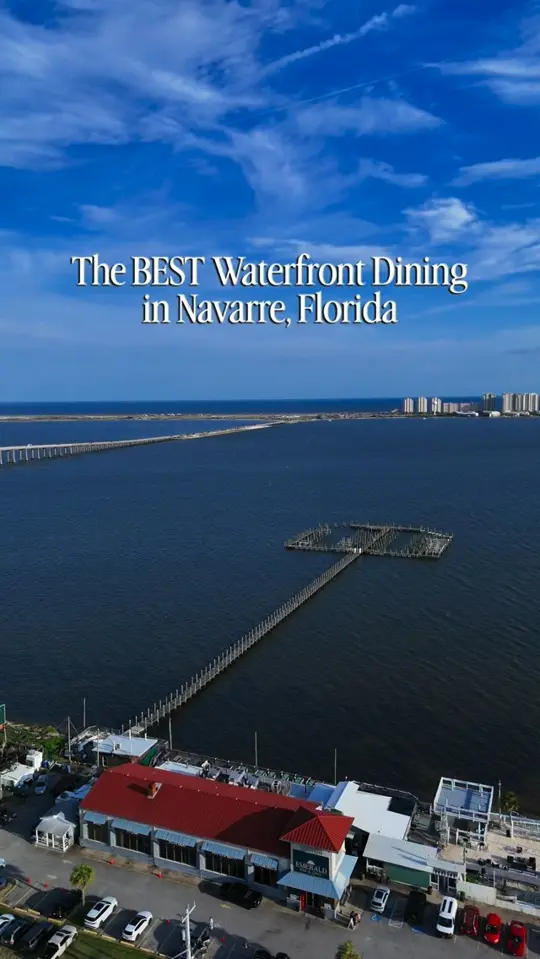 Emerald Waterfront Bar and Grill in Navarre showing restaurant visit, hand-cut steaks, fried beef ribs, fresh seafood, elevated comfort food, late-night menu, video by The 850 Foodie on Facebook