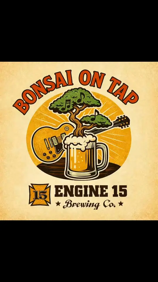 Engine 15 Brewing in Jacksonville showing event, bonsai workshop, complimentary beverage, video by Skydog Family Bonsai on Facebook