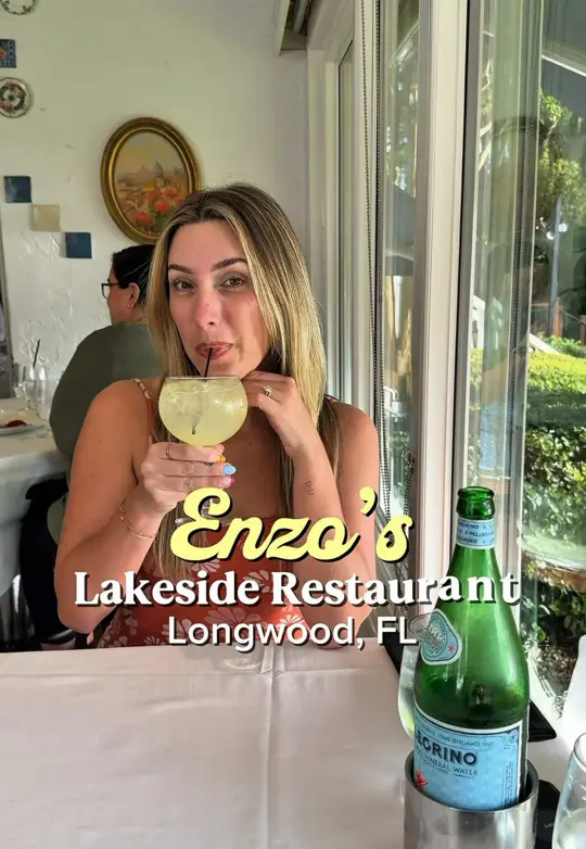 Enzo's on the Lake in Longwood showing review, visit, limoncello spritz, crema di burrata, caesar salad, bucatini alla enzo, red snapper catch of the day, panna c, video by datenightorl on TikTok