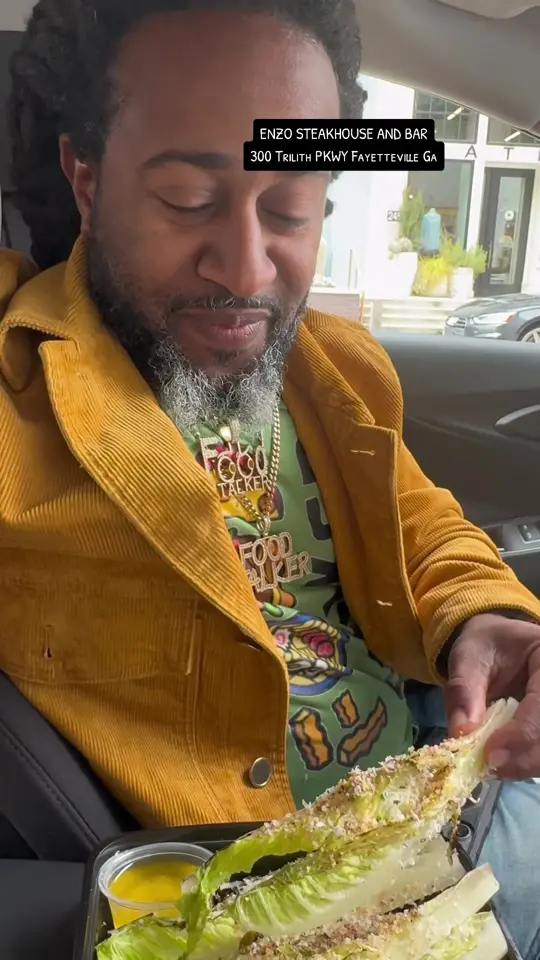 ENZO Steakhouse & Bar in Fayetteville showing grilled caesar salad, steak, desserts, video by therealfoodstalker on TikTok