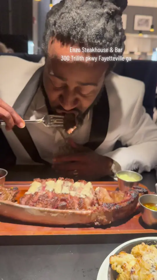 ENZO Steakhouse & Bar in Fayetteville showing restaurant visit, steakhouse, video by therealfoodstalker on TikTok