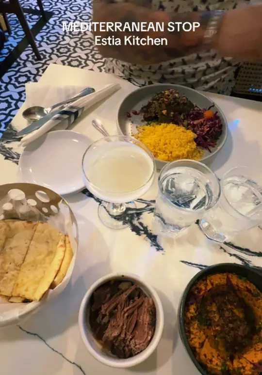 Estia Kitchen in Savannah showing review, delicious meal, video by omgsany on TikTok