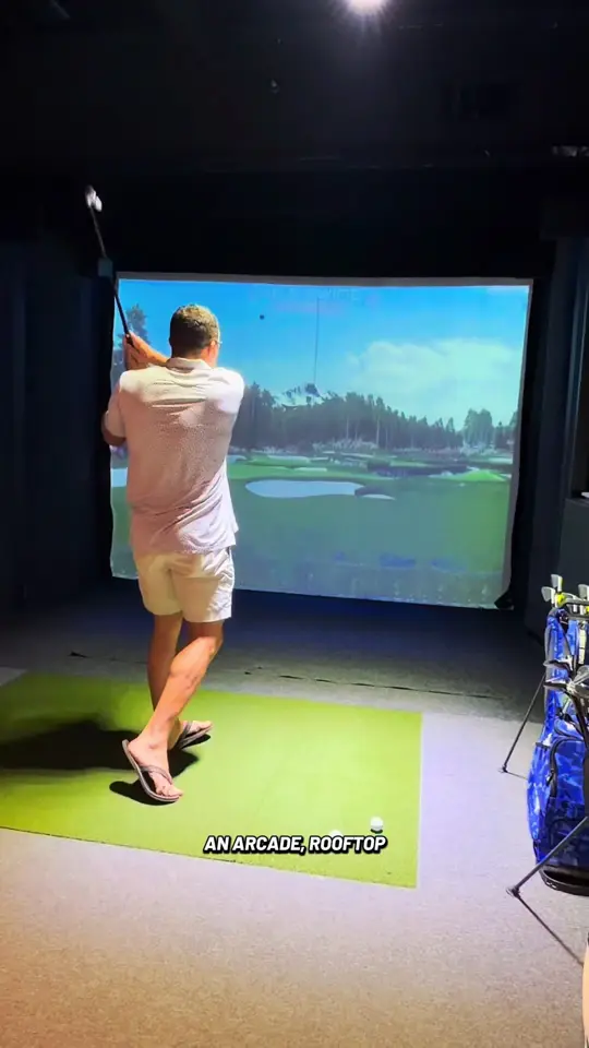 Fairway Social Alpharetta in Alpharetta showing golf simulators, arcade games, food, full bar, rooftop, private events, video by vallontiktok on TikTok