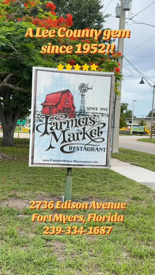 Farmer's Market Restaurant in Fort Myers showing review, southern comfort food, fried favorites, slow-cooked sides, cornbread, desserts, sweet tea, video by Sandra Wells Booker on Facebook