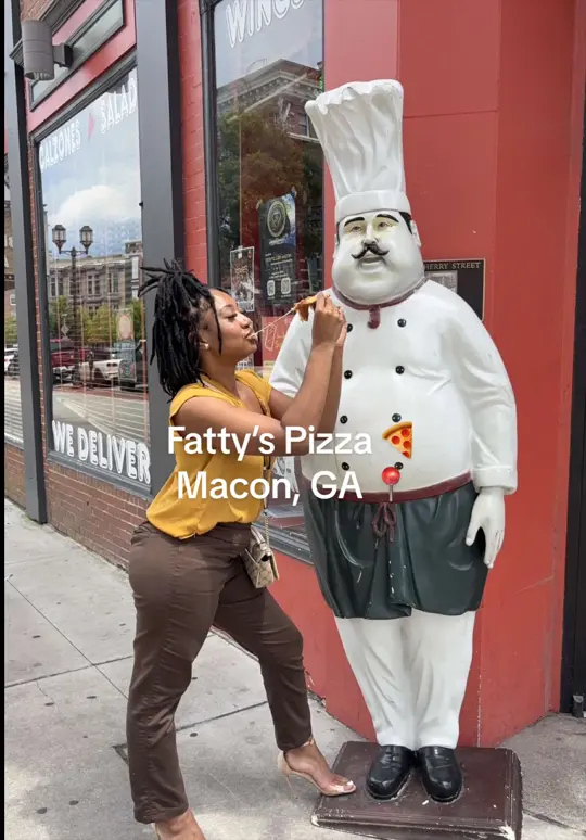 Fatty's Pizza in Macon showing pizza, drink, review, video by chass______ on TikTok