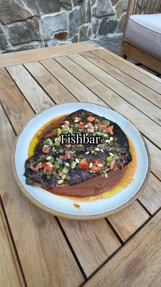 Fishbar in Savannah showing restaurant visit, small plates, charred savoy cabbage, puffed frena bread, blue hill bay bouchot mussels, grilled rainbow trout, fiesta drink, video by brandonmalik2000 on TikTok