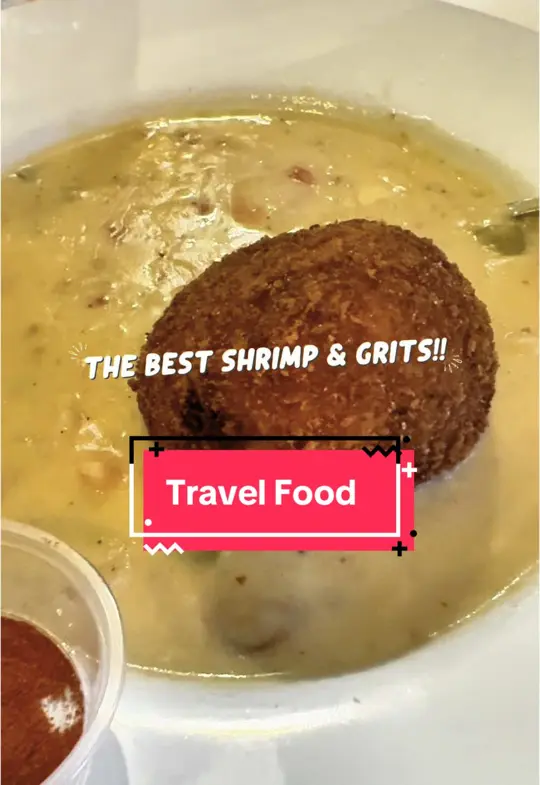 Fisherman's Corner in Pensacola showing review, shrimp and grits, video by gimmeanotherbite on TikTok