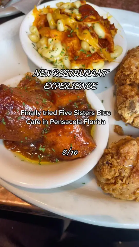 Five Sisters Blues Cafe in Pensacola showing visit, soul food, video by nenabobeena on TikTok