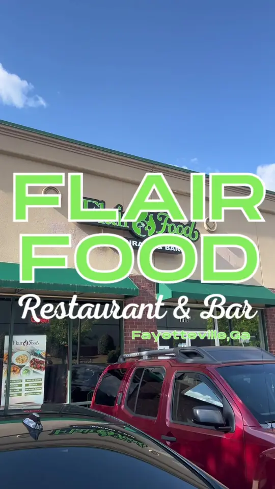 Flair Food Restaurant and Bar in Fayetteville showing food, crispy calamari / food, southern cornbread maple peach butter / food, jerk chicken fried rice / food, snapper / food, oxtail / food, shrimp alfredo, video by atlhotspots1 on TikTok