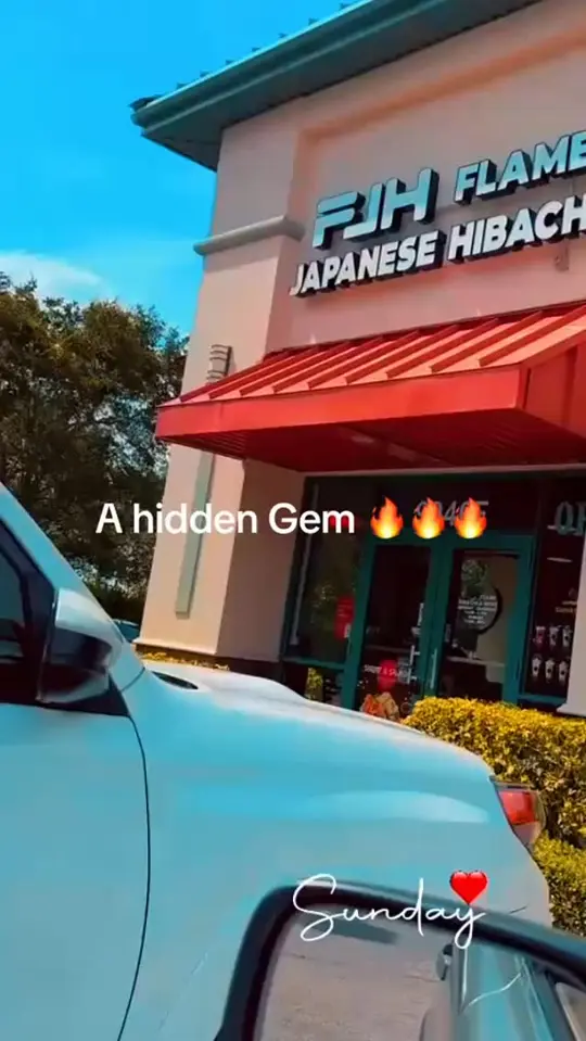 Flame Japanese Hibachi in Royal Palm Beach showing sizzling grills, sushi rolls, flame combos, bento boxes, crispy wings, fries, boba drinks, video by Flame Japanese Hibachi on Facebook