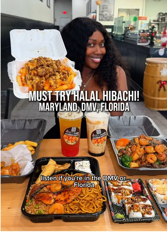 Flame Japanese Hibachi in Tamarac showing food, gold wings, boba tea, bento deal, hibachi deal, video by theashsarai on TikTok