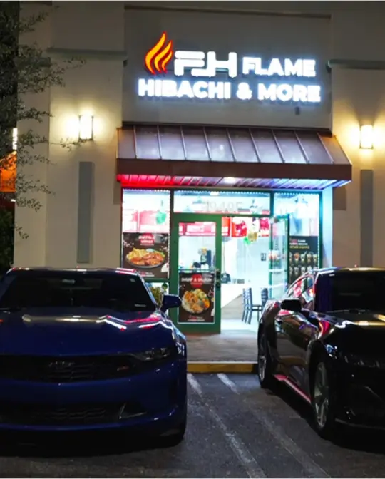 Flame Japanese Hibachi in Tamarac showing restaurant, japanese food, hibachi, grilled meats, seafood, fried rice, video by flamehibachi on TikTok