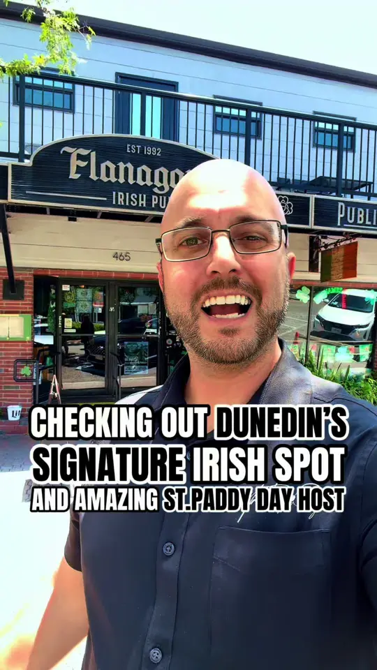 Flanagan's Irish Pub in Dunedin showing review, visit, video by tampabayisawesome on TikTok